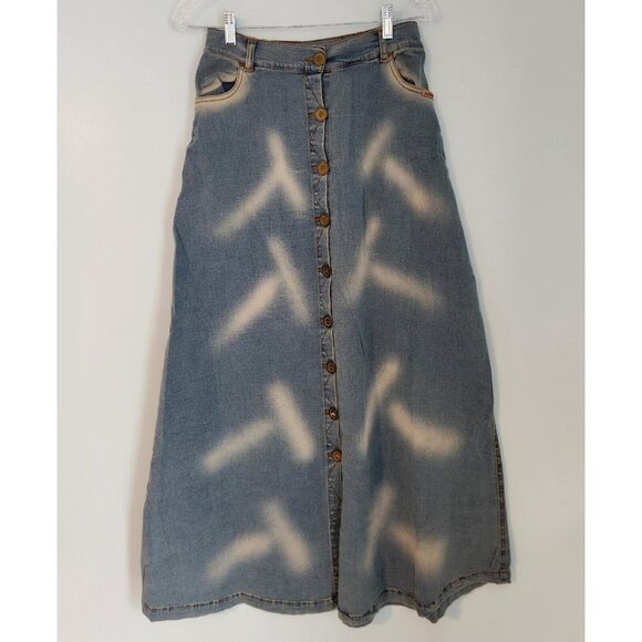 Agressor Denim Skirt Women Blue Maxi Modest Jean Vintage 90's 80s Button Up XL - Picture 6 of 15